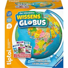 Ravensburger tiptoi Spiel 00107 — interaktīvais zināšanu globuss — mācību globuss bērniem no 7 gadu vecuma, izglītojošs globuss zēniem un meitenēm, 1–4 spēlētājiem