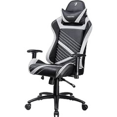 Tesoro Zone Speed Gaming Chair F700, balts/melns — šaurs spēļu krēsls ar šūpuļfunkciju, PU āda, regulējami roku balsti, kakla spilvens