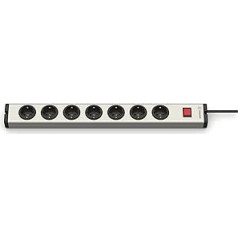 EHMANN 0601x00072031 Aluminium Universal Socket Strip 7-Way with Illuminated Switch, 1.5 m Cable