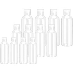 Bcbf iepakojums pa 12 20 ml/50 ml/100 ml ceļojumu pudeles pildīšanai, ceļojuma izmēra konteiners, plastmasas pudeļu pudeles komplekts, caurspīdīgas kosmētikas pudeles, dušas želejas trauks avioceļojumiem, komandējumiem,