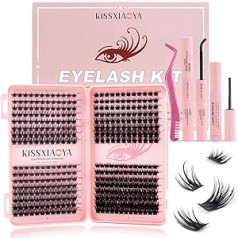 Kissxiaoya Cluster Eyelashes Extension 4 Dažādu stilu skropstu DIY Individuāla skropstu pieaudzēšana mājās (Mix 9-16 mm, Eyelashes Book Kit)