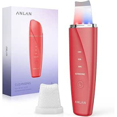 Anlan Ultrasonic Exfoliator ANLAN Skin Scrubber Ultrasonic Red and Blue Phototherapy IPX5 Waterproof Face Scrubber Pore Cleaner Blackhead Acne Remover for Facial Cleansing Face Care (Red)