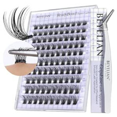 Beyelian individuālās skropstas, 142 D+ Curl pašlīmējošās skropstas iepakojumā, Stick On Tuft Extensions, DIY individuālās skropstas, dabiskas individuālās skropstas personīgai lietošanai