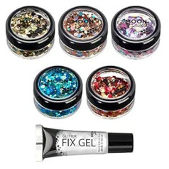 Moon Glitter Mystic Coarse Glitter — 100% косметические блестки для лица, тела, ногтей, волос и губ — 3 г — набор из 5 цветов