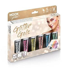 Moon Glitter Гель-блеск для лица и тела Moon Glitter Holographic — 12 мл — Краска для лица с блестками — подарочный набор из 6 гелей — серебристого, розового, 