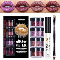 Horuili 4 Colors Glitter lūpu komplekta spīdums, metālisks mirdzošs spīduma pulveris, Kawaii Glitter lūpu krāsa, ar lūpu grunti un otu metālisku spīdumu veidošanai lūpām un nagiem