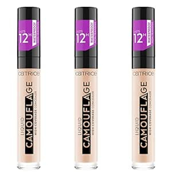 Catrice Liquid Camouflage High Coverage Concealer (3 x 5 мл), жидкая ручка-консилер для макияжа, водостойкий макияж, покрытие 12 часов, № 005 Light Natural