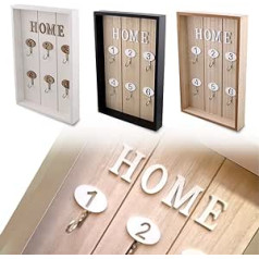 Antevia 30 x 20 cm Wooden Key Cabinet Beige with 6 Hooks | Over 10 Models | Wall Mounted Key Ring (Key Home Beige)