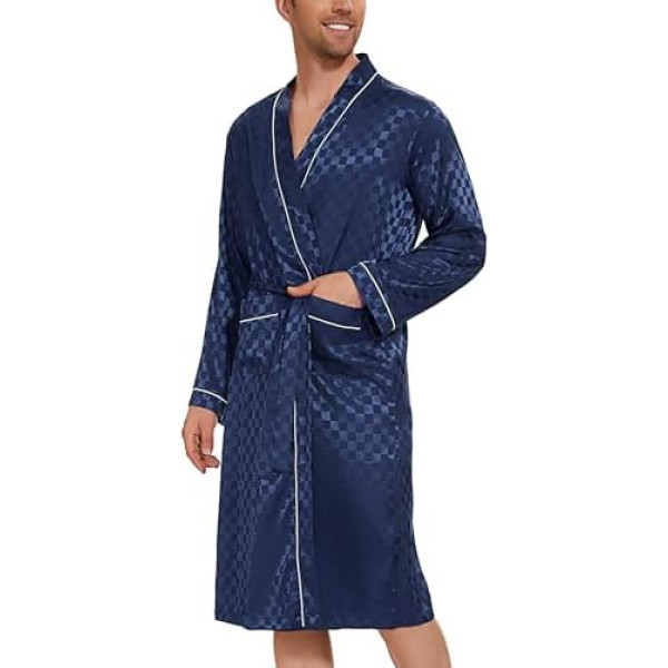 Bresdk Men's Dressing Gown Satin Robe Kimono Sleepwear Men