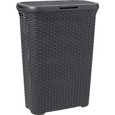 Curver 193009 Faux Rattan Laundry Basket 40 Litres Polypropylene 44.7 x 26.5 x 61.5 cm, 40 l