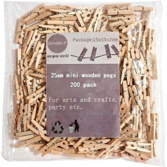 CUWELT 200 Pieces Mini Natural Wood Clothes Pegs 25mm Miniature Pegs Decorative Wooden Pegs Small Natural Mini Clips for Crafts Decorating Wedding Cards DIY