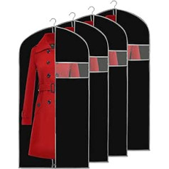 URMI Garment Bag Breathable 152cm x 60cm 4 Pack Garment Bags for Storage Travel with Transparent Window Dustproof for Suit Coat Jacket Wardrobe Storage Black