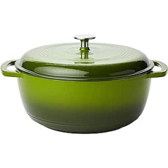 Amazon Basics 7 Litre Enamelled Cast Iron Casserole Dish with Lid - Green