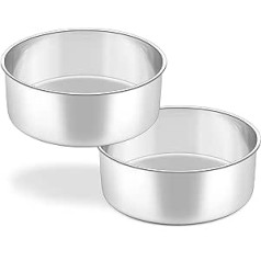 20cm Deep Cake Pan, HaWare Stainless Steel Round Baking Pan, Set of 2, Birthday, Wedding, Deep Layer Cake Pan for Baking, Healthy and Non-Toxic, Mirror Polished and Dishwasher Safe (20cm)