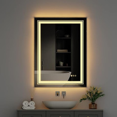 LUVODI Bathroom Mirror with Double Lighting: LED Wall Mirror 70 x 50 cm Light Mirror Anti-Fog Cosmetic Mirror Dimmable Warm White / White / Neutral 3500 - 6500 K - IP44 Energy Saving