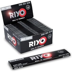 RIYO Papers Black Kingsize Slim - Tray 50 Booklets of 32 Rice Longpapers - Display Box 50 Booklets of Rice of 32 Natural Papers