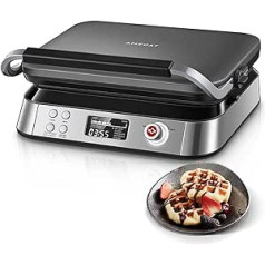 AMEGAT Waffle Iron 1600 W, Belgian Waffle Iron Double Waffle Iron, 5 Programmes & 7 Browning Levels, Digital Display, Countdown Timer, Texture Setting, Anti-scald Housing, Extra Thick Waffle