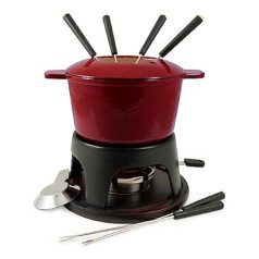 Swissmar F66705 Sierra Fondue Set 11-teiliges, Gusseisen/Edelstahl, Kirschrot, 1,6L, Fondue-Set für Fleisch, Käse und Schokolade, für 4 Personen, Geschenkset