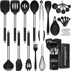 33 Pieces Silicone Kitchen Utensils Set, Stainless Steel Cooking Utensils Set for Non-Stick Cookware, Food Safe and Heat Resistant Cooking Utensils with Holder, Silicone Spatula