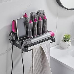 Hosoncovy Metāla sienas stiprinājuma organizatora statīvs ar dvieļu turētāju galda organizētāju Dyson Airwrap Styler un sukām (melns)