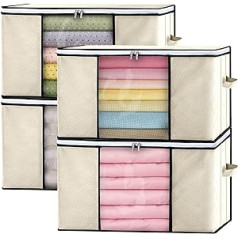 GoMaihe Storage Bag, 4 Pieces, Storage Boxes with Lid, Large Clothes Storage Moving Boxes, Foldable Storage Boxes for Clothes, Duvets, Blankets, Wardrobe Organiser, Beige