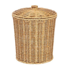 FOMIYES Woven Basket with Lid, Rattan Trash Can Small Garbage Bin Waste Bin Laundry Basket Plant Basket Recycling Trash Can for Home Bathroom Kitchen Garden