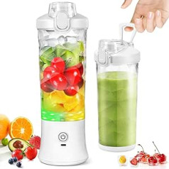 Blender Smoothie Maker 600 ml, Rechargeable, 4000 mAh Portable Blender, 3D 6 Blade Design and IP67 Waterproof, USB Fresh Juice Mixer with 2 Mixing Modes and 270 W Motor, Easy to Stir