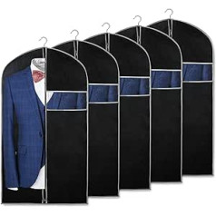 Syeeiex Garment Bag for Storage, 60 x 101 cm Garment Bags with Transparent Window for Jacket, Suits, Shirts, Pack of 5