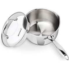 Rorence 2.5L Stainless Steel Saucepan with Pourers, Capsule Base and Tempered Glass Lid