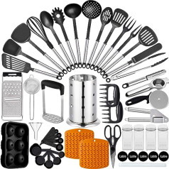 Artcome 50 Pcs Kitchen Utensils Set Nylon and Stainless Steel Cooking Utensils with Utensil Holder Spatula Spoon Tongs Whisk Cookware Set Kitchen Utensils Kitchen Accessories