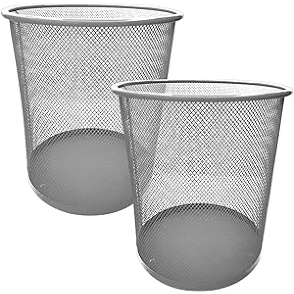 EUROXANTY® Waste Paper Bin, Office Rubbish Bin, Round Rubbish Bin, Office Basket, Silver Grey, Metal Grid, 2 Units, 27 x 24 cm, 10 L