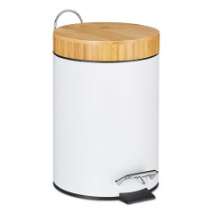 Relaxdays Bathroom Waste Bin, 3 Litre Cosmetic Bin with Soft Close Bamboo Lid & Removable Inner Bucket, Pedal Bin, Choice of Colours