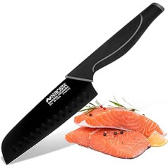 Santoku Wave nazis 30 cm - Augstas kvalitātes nerūsējošais tērauds - Profesionālas kvalitātes Santoku nazis dārzeņiem, gaļai un kopā - Pārklāts asmens vieglākai griešanai - Mīksts pieskāriena rokturis