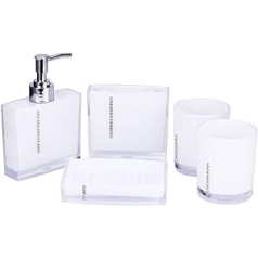 5-Piece Bathroom Accessory Set, Bathroom Set with Emulsion Bottle, Toothbrush Holder, Soap Dish and 2 Gargle Cups, Bathroom Toilet Set, White