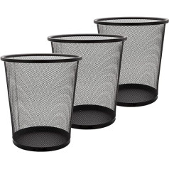 3 Pieces Office Metal Waste Paper Bin, 12 L Metal Waste Paper Bin, Black Round Rubbish Bin, Waste Bin, Paper Bucket for Bedrooms, Offices and Classrooms