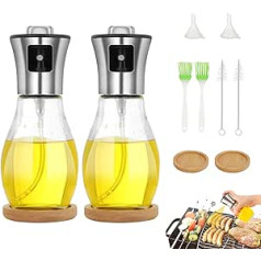 Opopark 10 in 1 Oil Sprayer for Cooking Oil Set, Oil Spray Bottle Glass for Hot Air Fryer, Oil Spray for Cooking - 215 ml Oil Sprayer with Wooden Trays, Silicone Brushes, Cleaning Brushes, Small