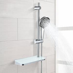 Yuanny Shower Rail Set with Shower Head and Hose, 3 Jet Types, Rain Shower System, Shower Rail Set with Glass Shelf, Extra Large Hand Shower and 1.5 m Shower Hose, Shower Set for Bathroom, Chrome