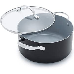 GreenPan Valencia Pro Harteloxierte Gesunde Keramik Antihaft 24cm / 5,1 Liter Bratentopf mit Deckel, PFAS-frei, Induktion, spülmaschinenfest, Backofenfest, Grau