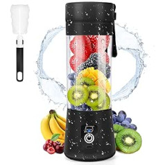 Miaoke Portable Blender, Personal Mini Juice Blender with Six Blades in 3D, USB Rechargeable Juicer for Home/Office/Outdoor (Black)