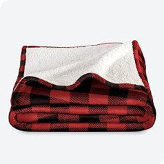 Bare Home Sherpa Fleece Blanket - Printed - Warm and Lightweight - Fluffy and Soft Plush Blanket - Reversible (150 x 200, Chester Buffalo Plaid - Red/Black)