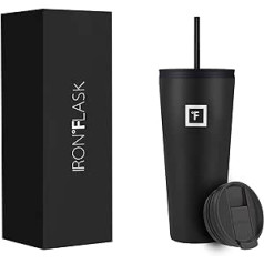 IRON °FLASK Classic Tumbler 2.0 - 32 Oz, 2 Lids (Straw/Flip), Vacuum Insulated Stainless Steel Bottle, Modern Double Walled, Simple Thermo Travel Mug, Hydro Water Metal Canteen - Midnight Black