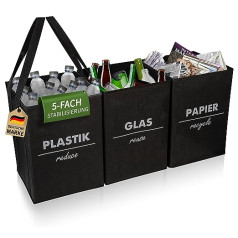 COTTARA® salokāma atkritumu šķirošanas sistēma ar 5 virzienu stabilizāciju, drošu statīvu un izturīgu materiālu, lieliski piemērots kā atkritumu separators, depozīta pudeļu uzglabāšana, pārstrādes sistēma, melna (melna)