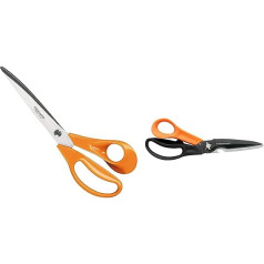 Fiskars profesionālās auduma šķēres, garums: 25 cm, labās rokas, nerūsējošā tērauda asmeni/plastmasas rokturi, oranžas un daudzfunkcionālas šķēres ar atdalāmiem asmeņiem, komplektā aizsargmaciņš, 23 cm, melns/oranžs