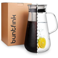 buntfink® MultiPitcher 3-in-1 Coffee Maker for Cold Brew Glass Carafe 1.5 L Water Carafe with Stainless Steel Lid for Cold Brew Coffee and Tea Plastic-Free