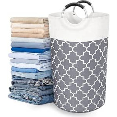 63L Foldable Laundry Baskets, Dirty Laundry Container, Round Storage Laundry Bag with Handles, Freestanding Laundry Bin for Bedroom, Bathroom, Children's Room, Utility Room (Grey)