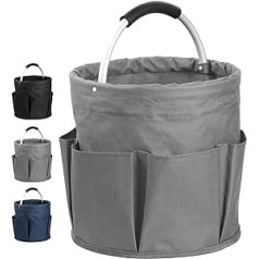 IHOMAGIC 17L Freestanding Tool Basket, Foldable Storage Box, Garden Tools Bag, 1 Main Compartment with 6 Outer Pockets, Storage Basket for Day Travel, Hiking, Barbecue, 28 x 28 cm (Dark Grey)