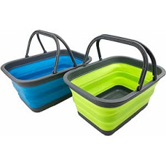 SAMMART 12L zusammenklappbare Wanne mit Griff – Tragbarer Outdoor-Picknickkorb/Krater – Faltbare Einkaufstasche – Platzsparender Aufbewahrungsbehälter (Grasgrün + Cerulean)