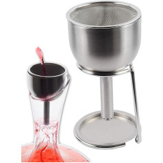 3-in-1 Funnel with Strainer - Stainless Steel Wine Aerator + Decanter Pourer + Carafe Decanter Filter - Improves Wine & Cleans Against Deposition - Includes Decanting Funnel Stand