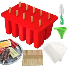 Homeleo silikona popsicle ar 10 dobumiem, atkārtoti lietojams mājās gatavots saldējuma kārumu rīks ar 50 popsicle sticks, 50 popsicle maisiņiem, piltuvi, tīrīšanas otu (sarkanu)