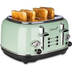 Korona 21675 Toaster | 4 Slices | Retro Design | Mint | Roasting Level Indicator | Defrost | Roasting | Warm Up | 1630 Watt | Bread Attachment | Crumb Drawer | Bread Slice Centring